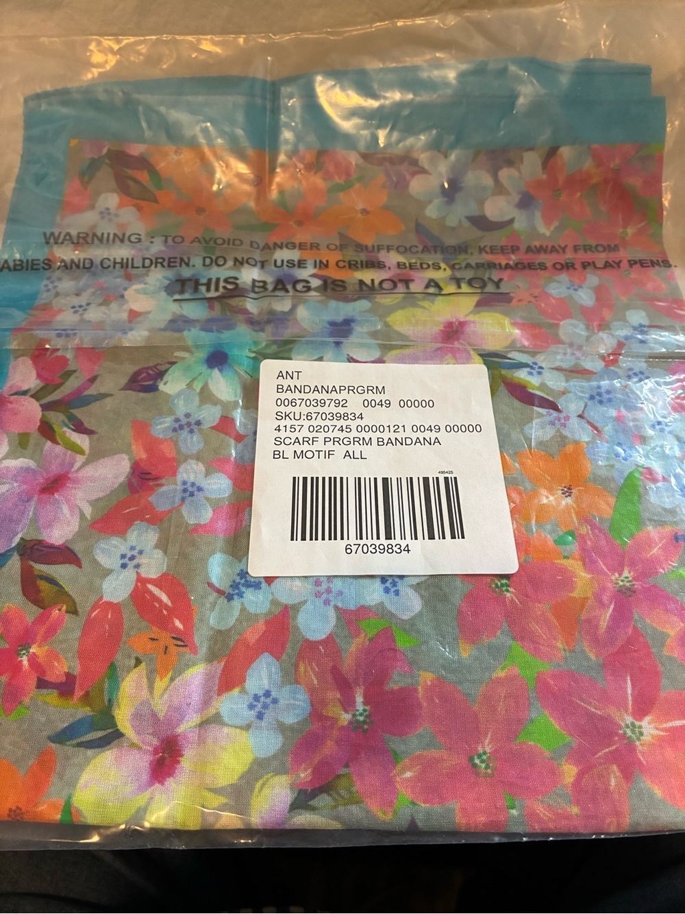 NWT Anthropologie Cotton Turquoise-Edge Multi-Colored Floral Bandana Scarf - Picture 7 of 7